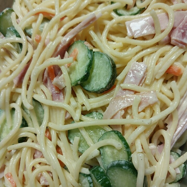 簡単☘️きゅうりめんつゆスパゲッティサラダ☘️